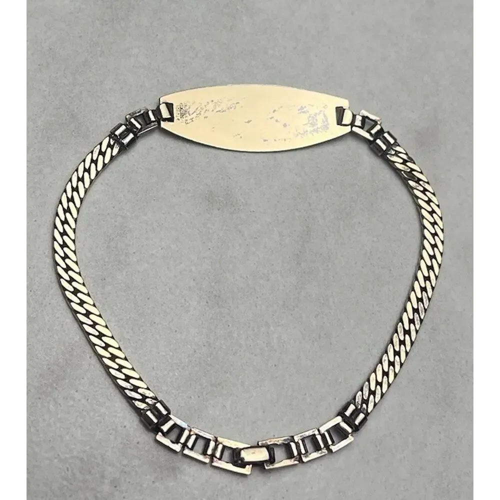 Gold Filled Sterling Silver Military ID Bracelet Chain BLANK Vintage Mid Century